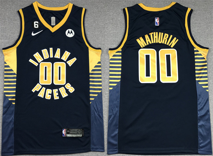 Men's Indiana Pacers #00 Bennedict Mathurin Black With NO.6 Patch Stitched Basketball Jersey